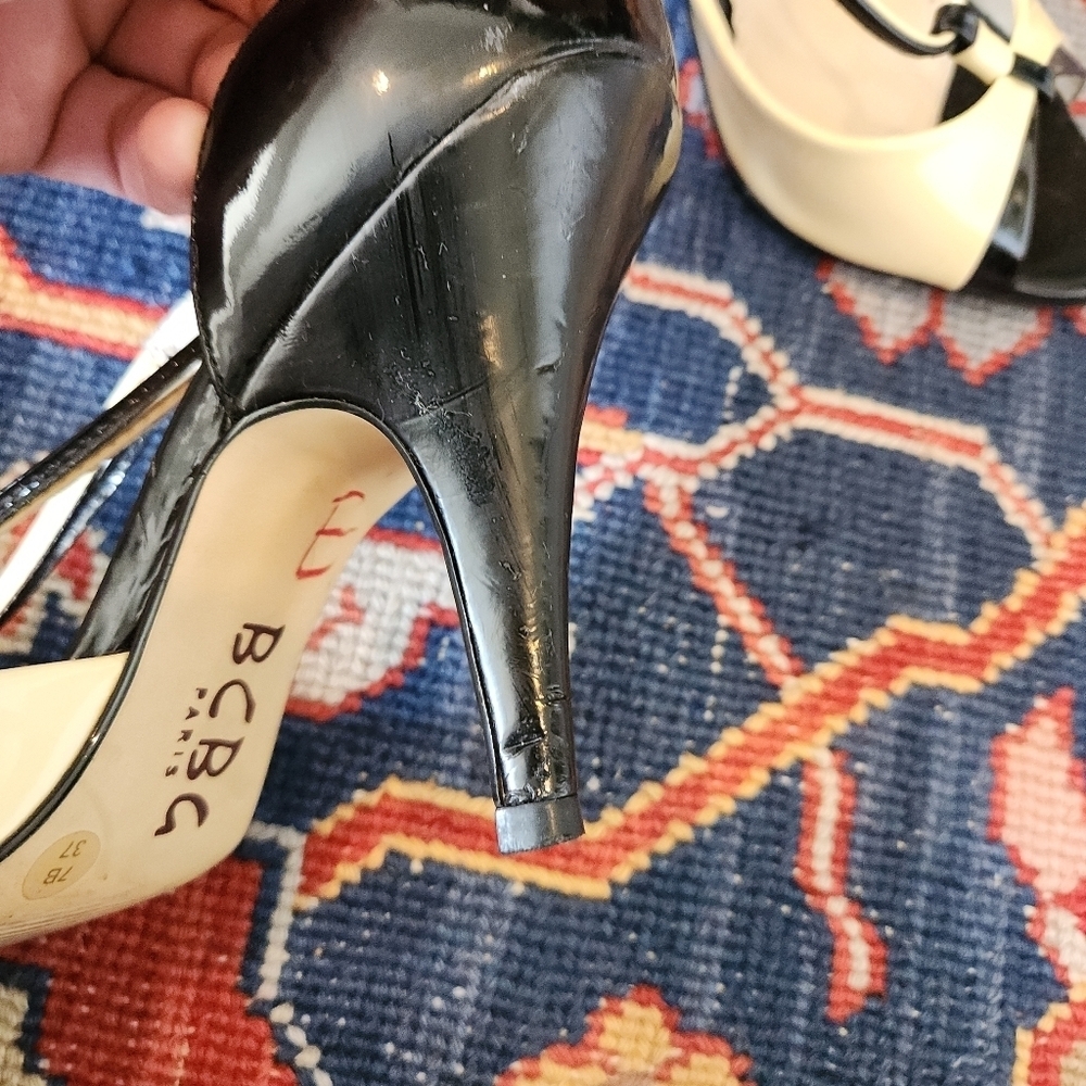 BCBG PARIS Black and Butter Yellow Heels with Ankle Straps - Picture 6 of 6